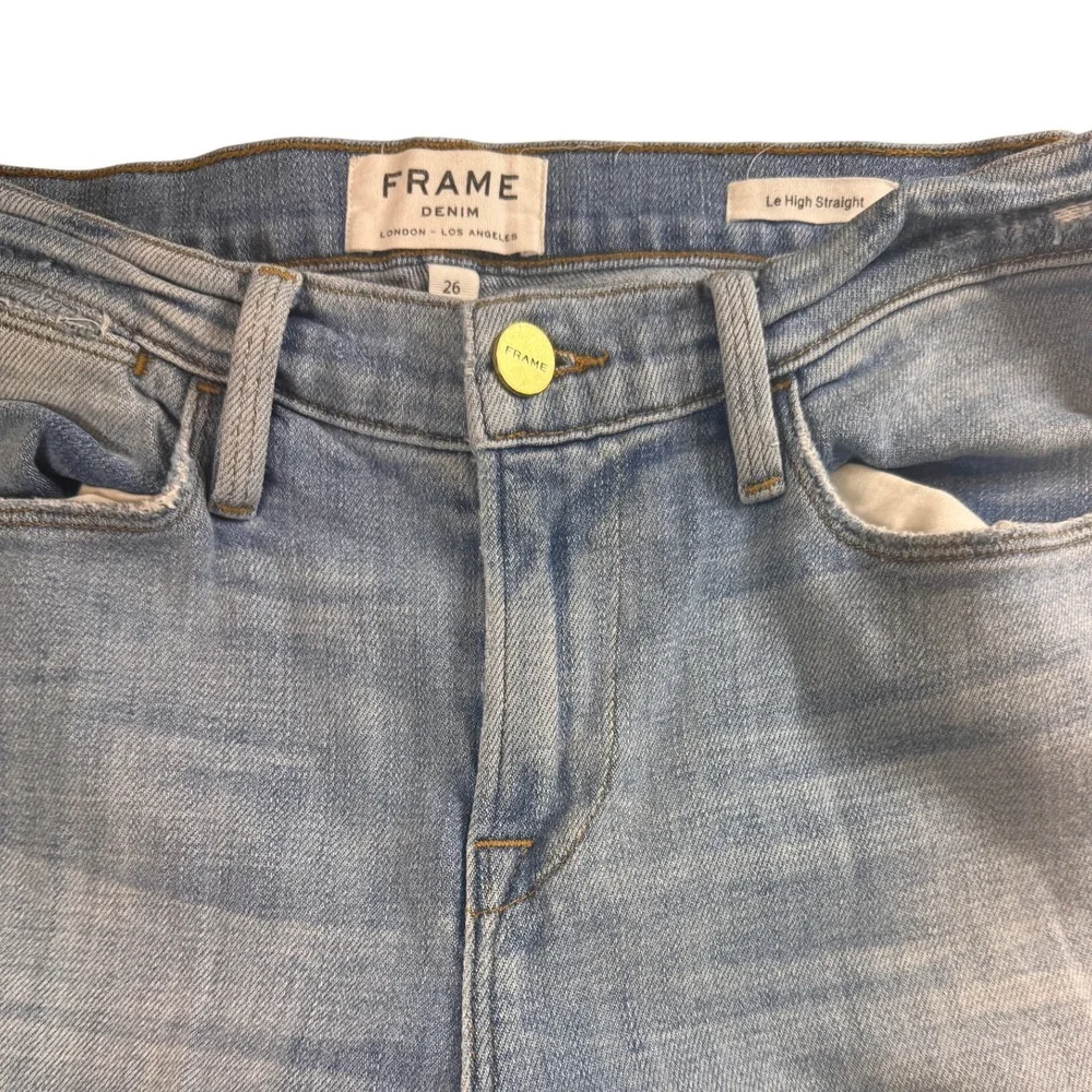 FRAME Denim Le High Straight Leg Jeans Size 26 Distressed Light Wash Jeffrey - Picture 3 of 11